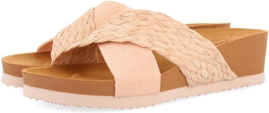 Dames Teenslipper met Sleehak en Gekruiste Bandjes Witte Biologische Sandalen