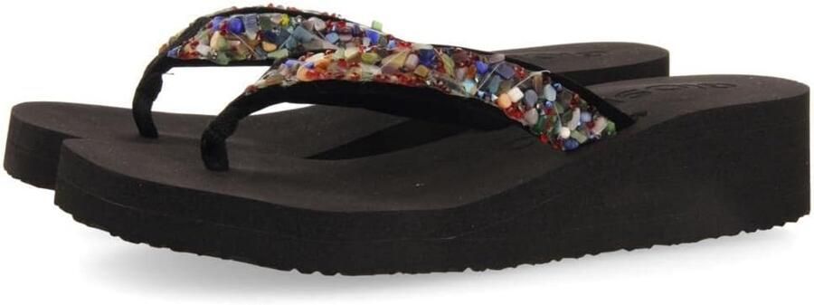 Dames Teenslipper Zwarte Sleehak met Kleurrijke Stenen Comfortabele Zomersandaal