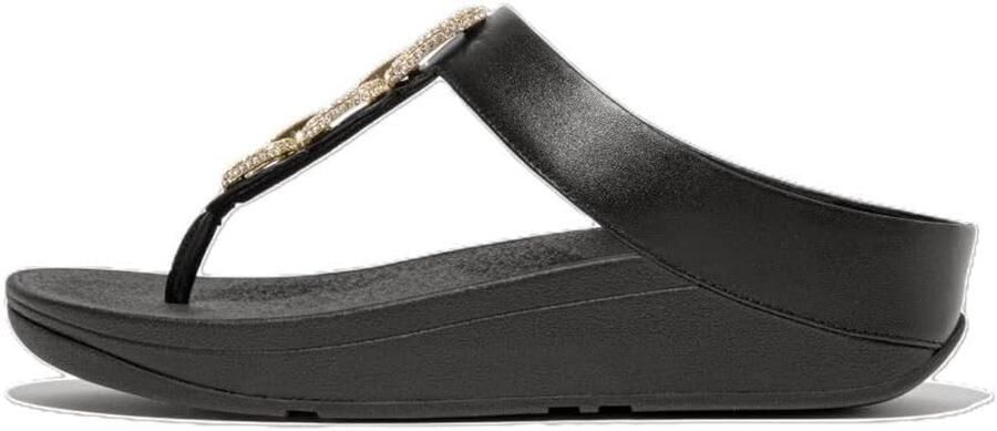 Dames Teenslippers met Kristalketting Zwart Leer