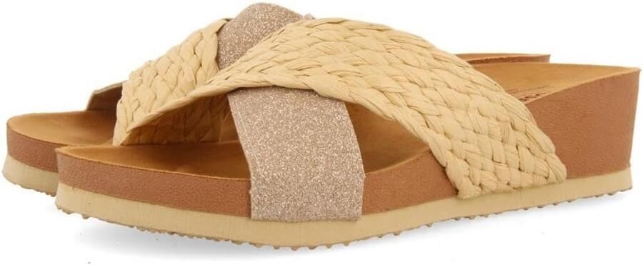 Dames Slippers met Plateauzool en Gekruiste Bandjes Organisch Materiaal