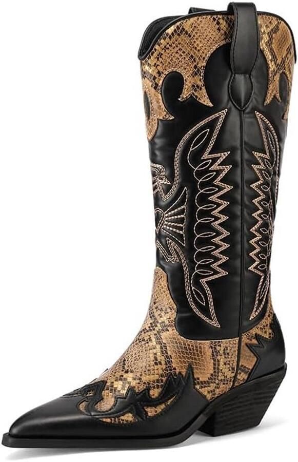 Dames Texaanse Western Laarzen met Slangenprint en Vetersluiting