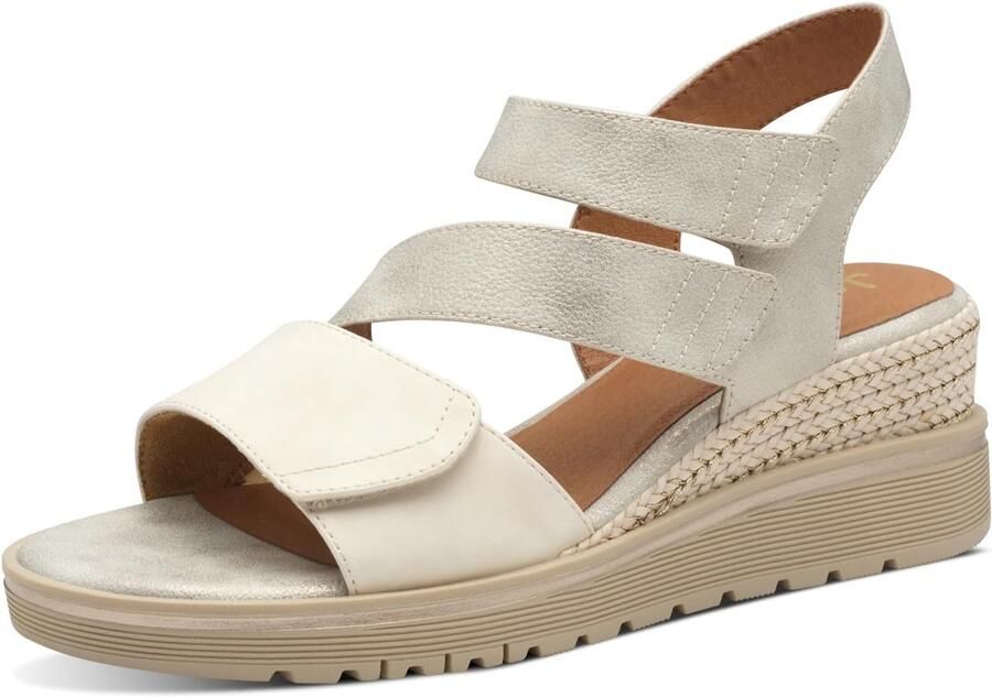 Dames Vegan Klittenband Sleehak Sandalen Beige Goud