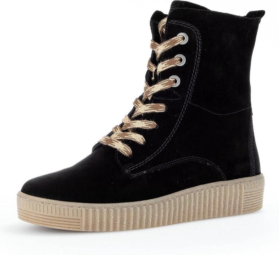 Dames Veterboots van Leer en Suède Comfortabele Laarzen met Uitneembaar Voetbed