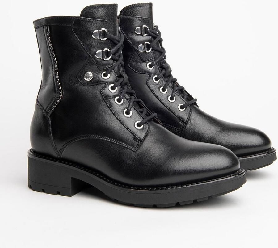 Dames Veterboots Zwart Leer met Comfortabele Pasvorm