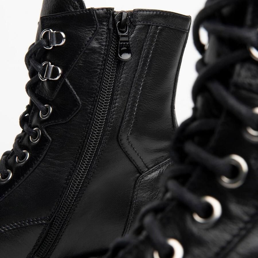 Dames Veterboots Zwart Leer met Comfortabele Pasvorm