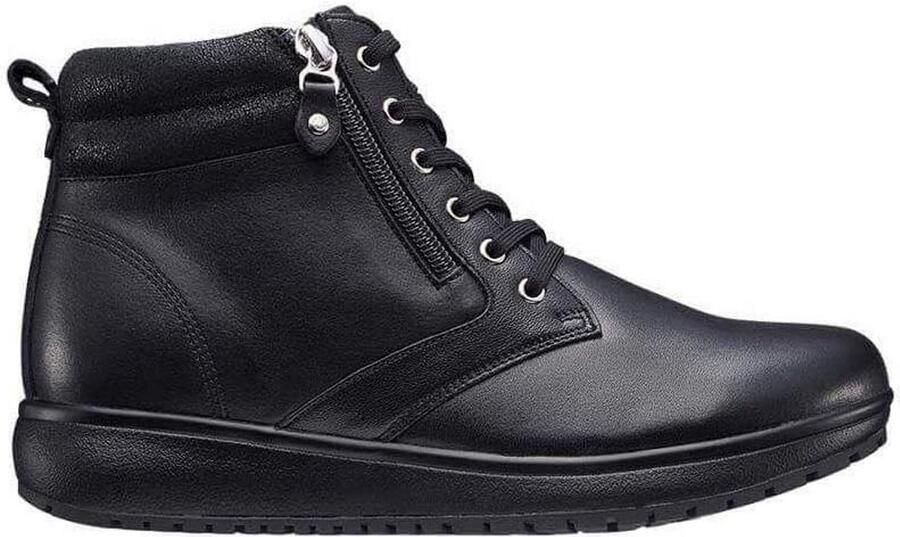 Dames Veterlaarzen Leer Donkergrijs Comfortabele Hoge Laarzen