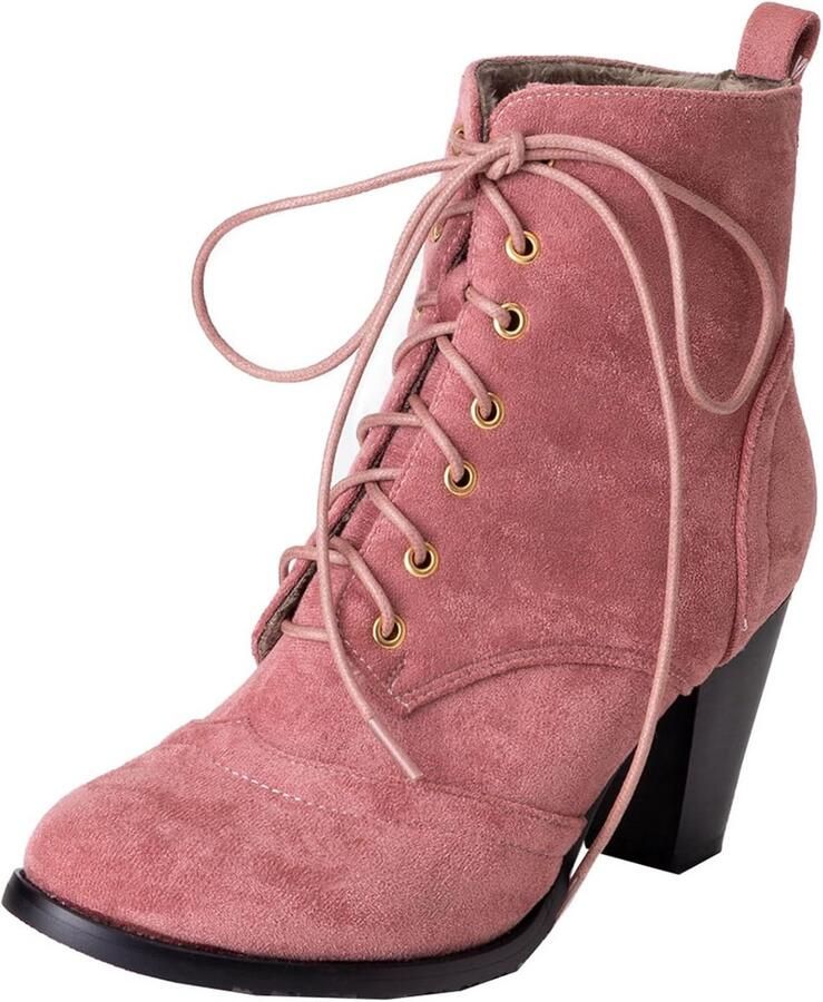 Dames Veterlaarzen met Blokhak en Warme Voering Enkellaarzen voor Herfst en Winter