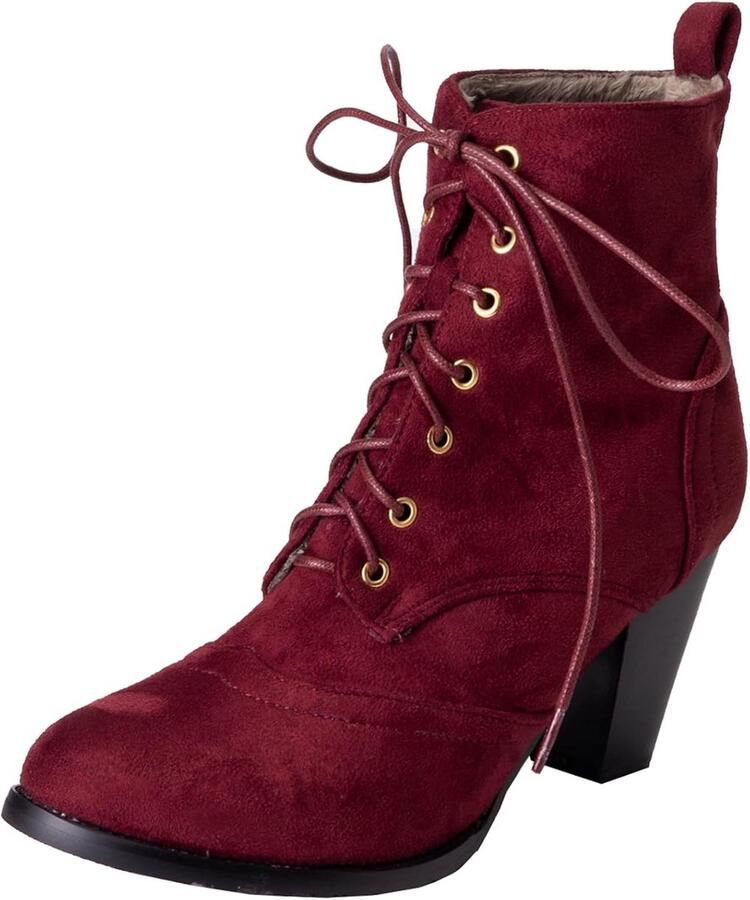 Dames Veterlaarzen met Blokhak en Warme Voering