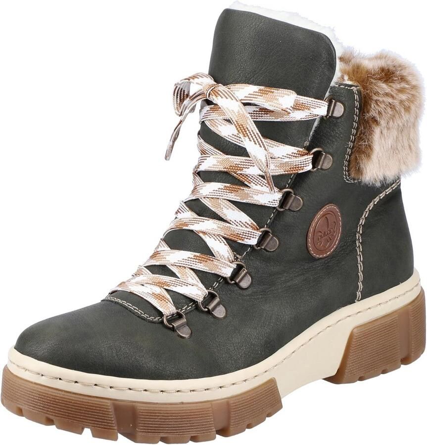 Dames Veterschoenen Laarzen Olive Groen Met Warme Voering en Rits