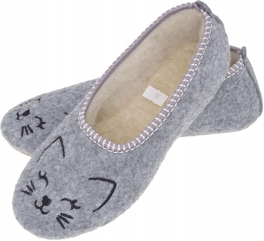 Dames Vilten Pantoffels met Wol Warme Bamboe Schoenen met Kattenprint
