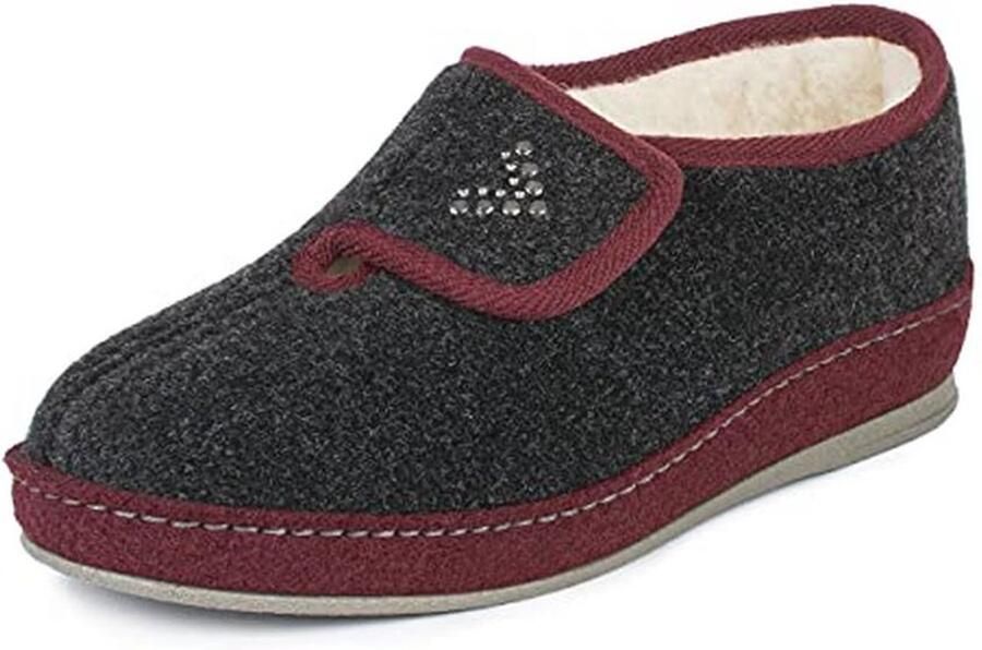 Dames Vilten Pantoffels Warm Gevoerd Antislip Klittenbandsluiting