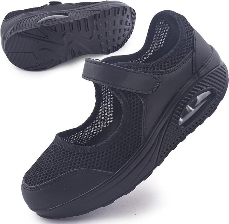 Dames wandelschoenen met klittenband comfortabele ademende sneakers met luchtkussenzool