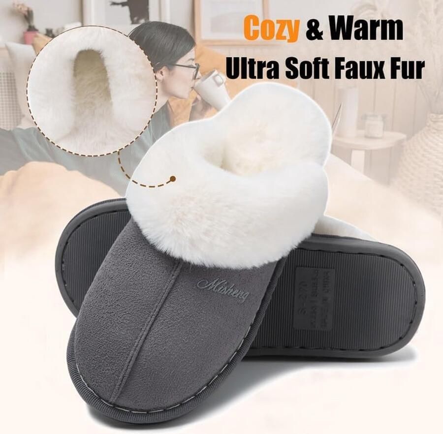 Dames Warm Winter Slippers Nepbont Zacht Plat Pluche Pantoffels Antislip Outdoor Indoor met super kwaliteit