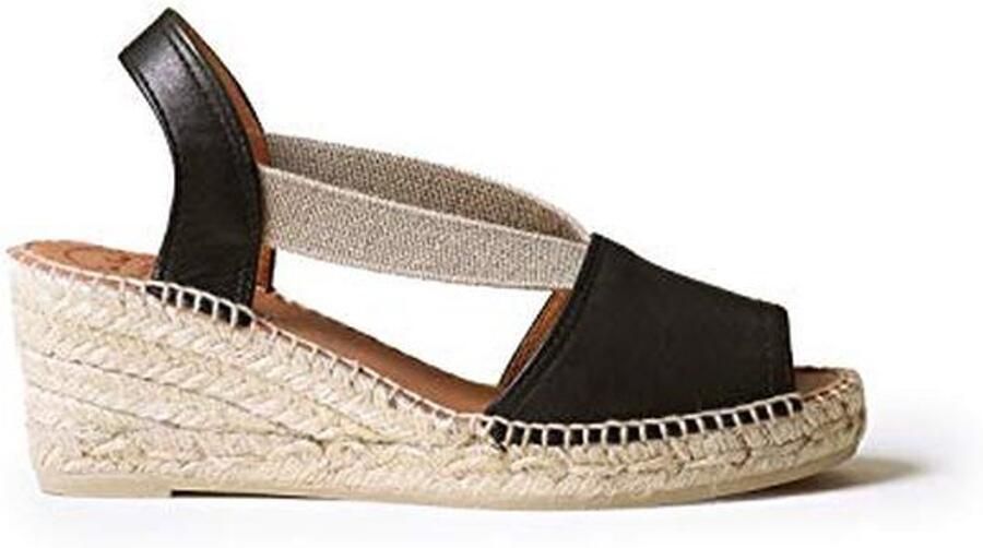Dames Wedge Espadrille van Leer met Jute Zool en Comfortabele Elasticiteit