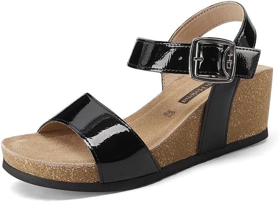 Dames Wedge Hak Sandalen met Bandjes Zwart