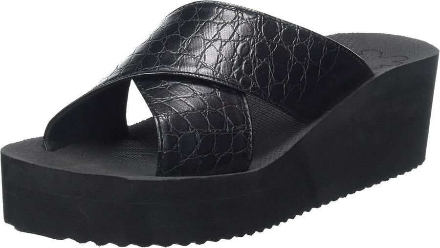 Dames Wedge Sandaal met Plateauzool en Croco Print Comfortabele Zomer Slip-on