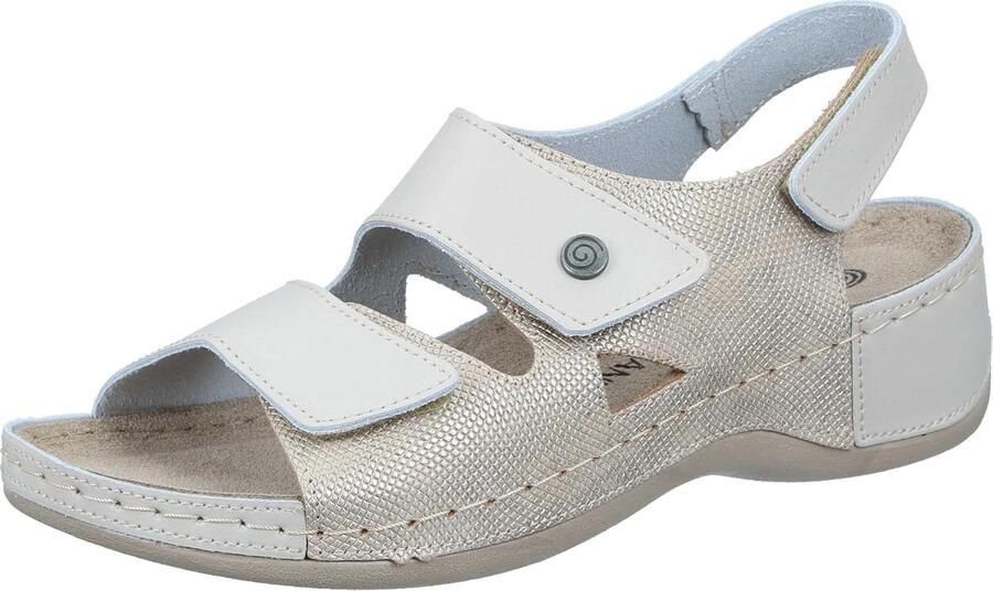 Dames Wedge Sandalen Beige Leer met Klittenband