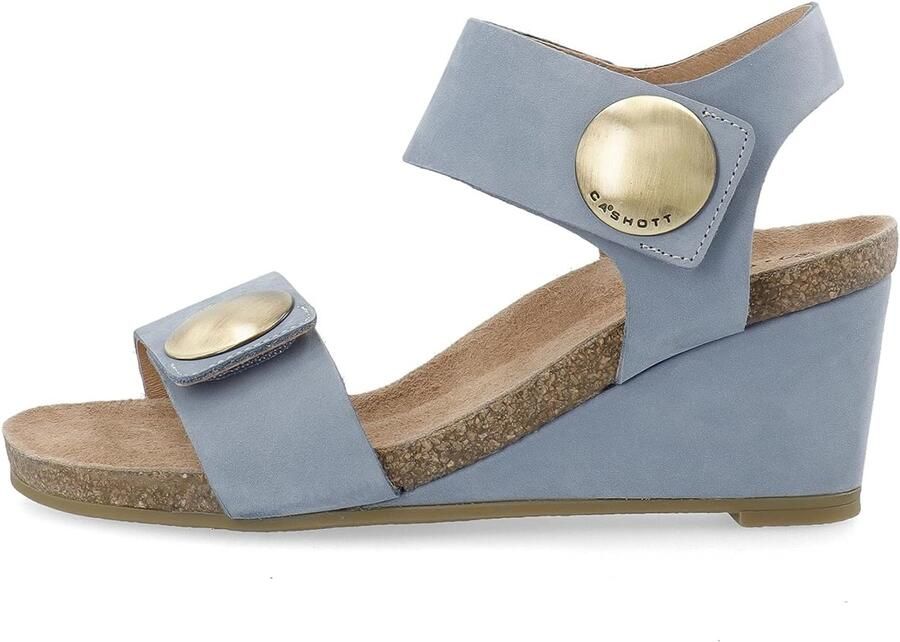 Dames Wedge Sandalen Blauw Nubuck met Klittenband en Sierknoop