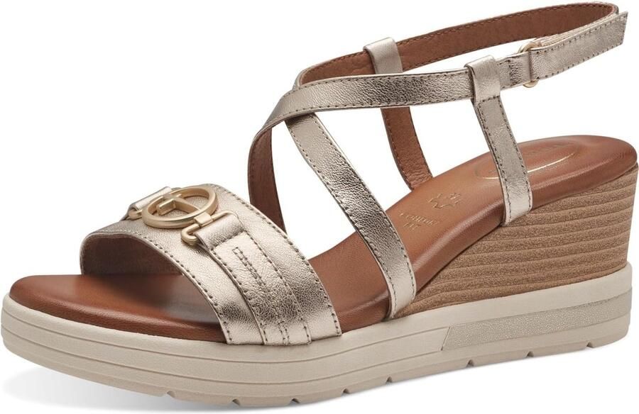 Dames Wedge Sandalen Leer Goud Comfortabel