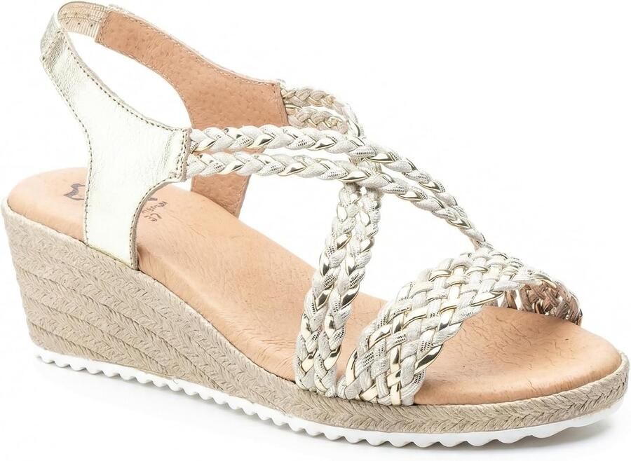 Dames Wedge Sandalen Leer Platinum Goud