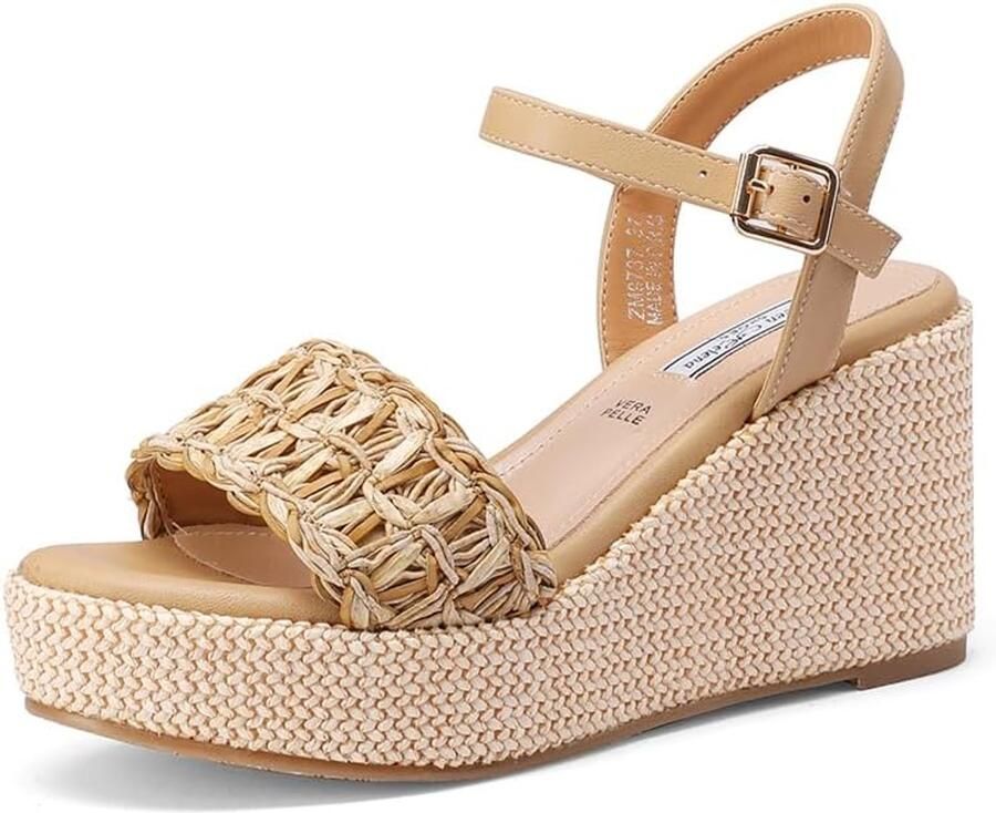 Dames Wedge Sandalen met Gesp Beige