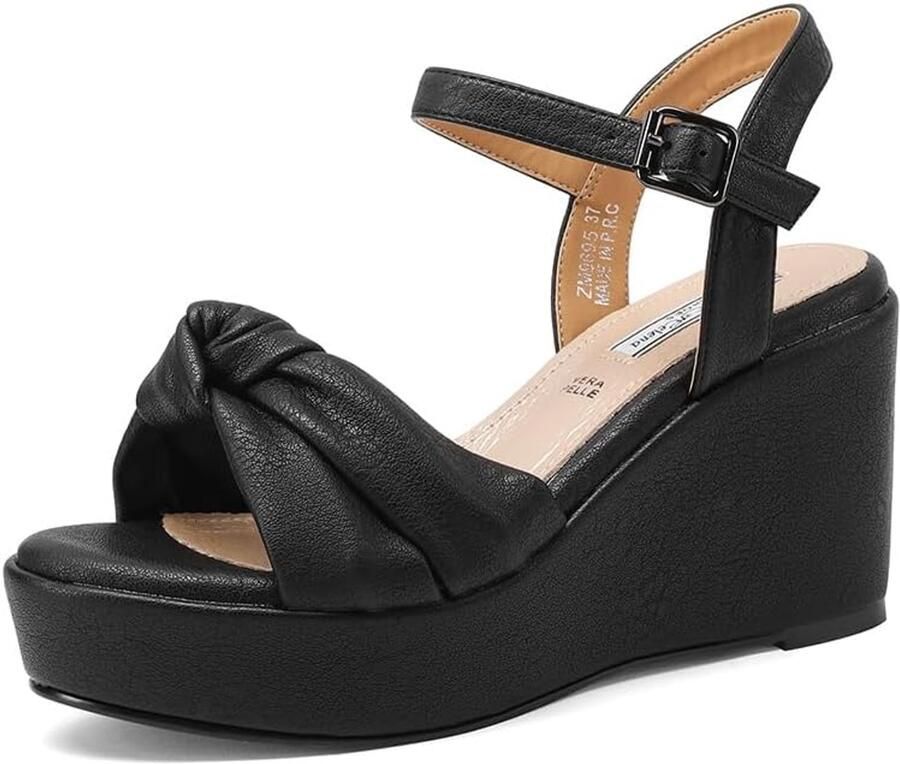 Dames Wedge Sandalen met Gesp Zwart