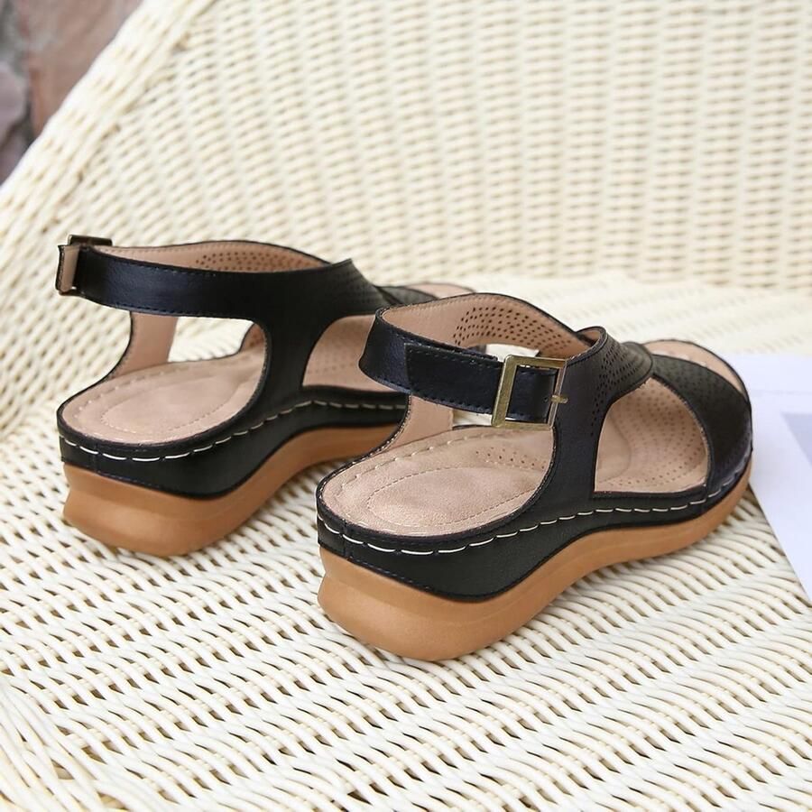 Dames Wedge Sandalen met Holte Kruisriem Open Teen en Buckle Comfortabele Platform Schoenen voor Buitenactiviteiten