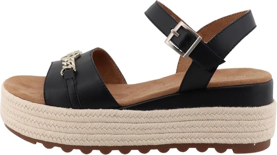 Dames Wedge Sandalen met Klittenband Zwart