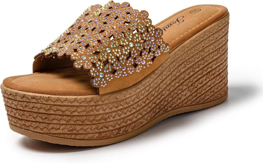 Dames Wedge Sandalen met Plateauzool en Strass Details Zomers Schoenen voor Strand en Huis