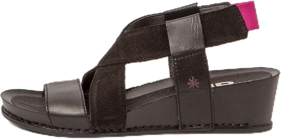 Dames Wedge Sandalen Zw Leer Verstelbare Band