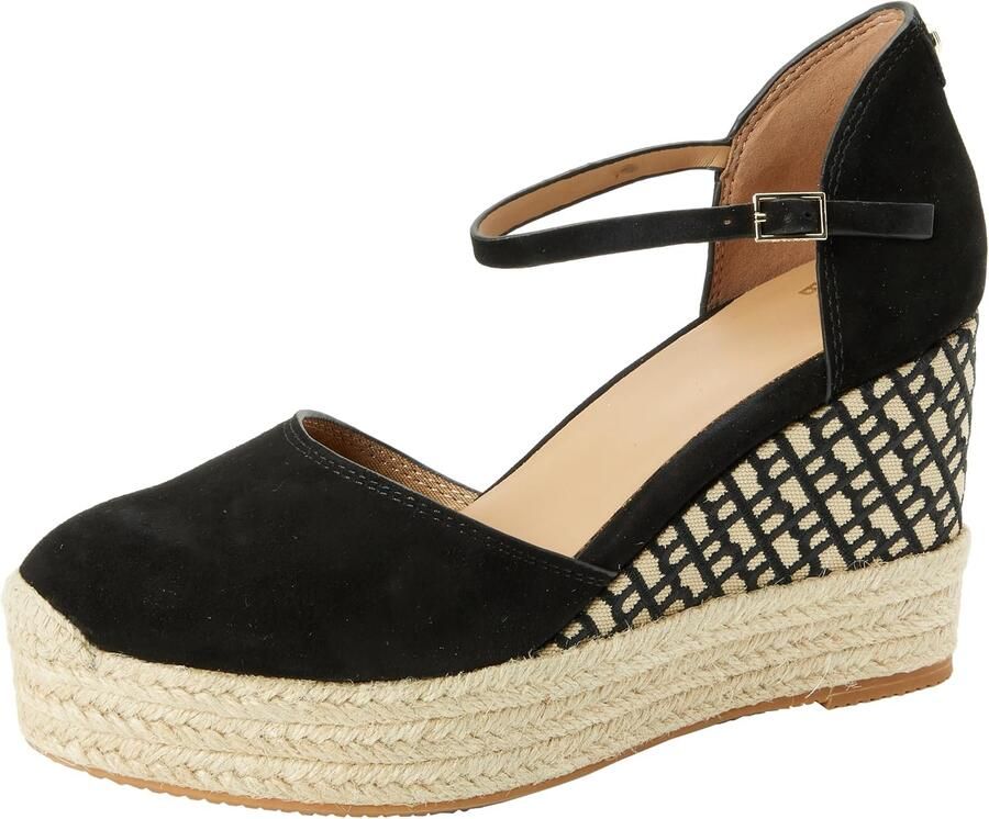 Dames Wedge Sandalen Zwart Leer Slip-On