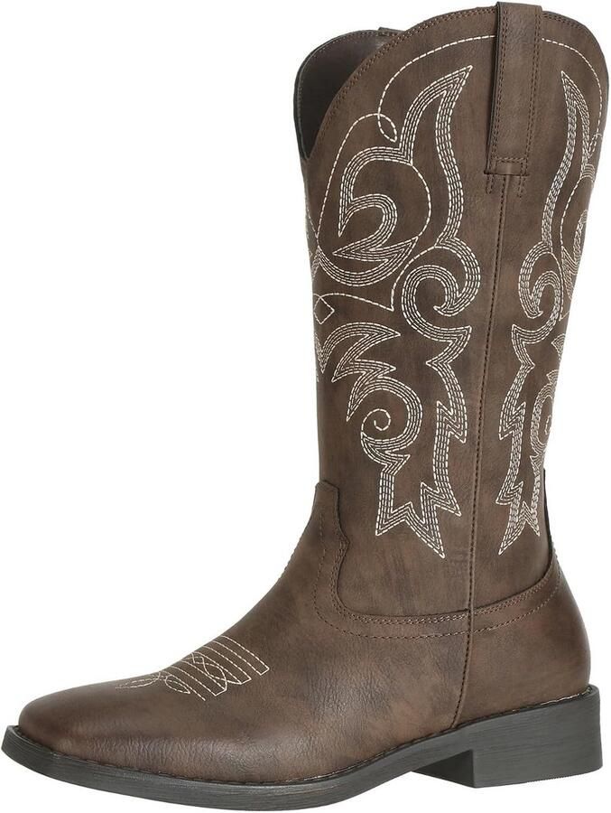 Dames Western Cowgirl Laarzen Middel Hoog Met Borduurwerk Vierkante Neus
