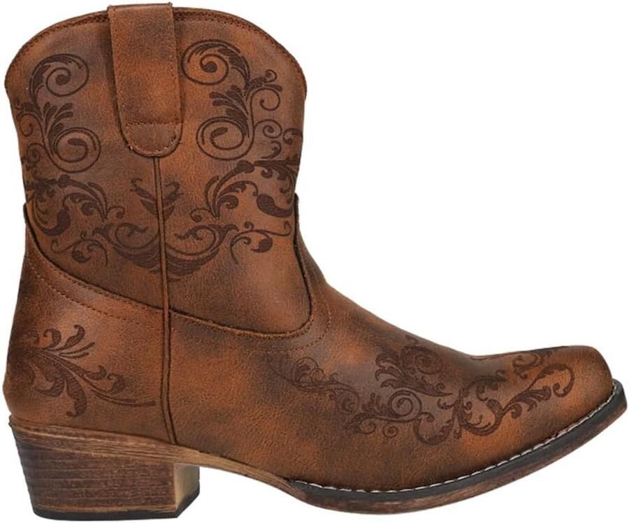Dames Western Enkellaarsjes Cognac Korte Shaft Stijlvol Comfort