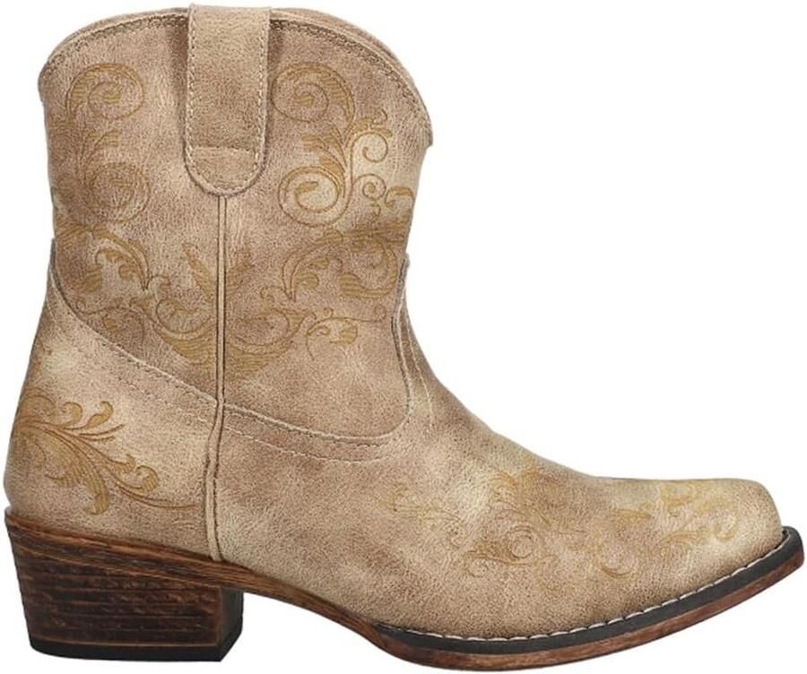 Dames Western Enkellaarsjes Korte Schacht Leren Look Bloemenprint