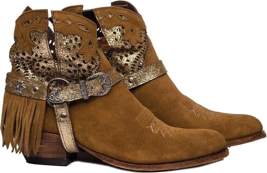 Dames Western Enkellaarsjes Met Franjes En Kleine Hak