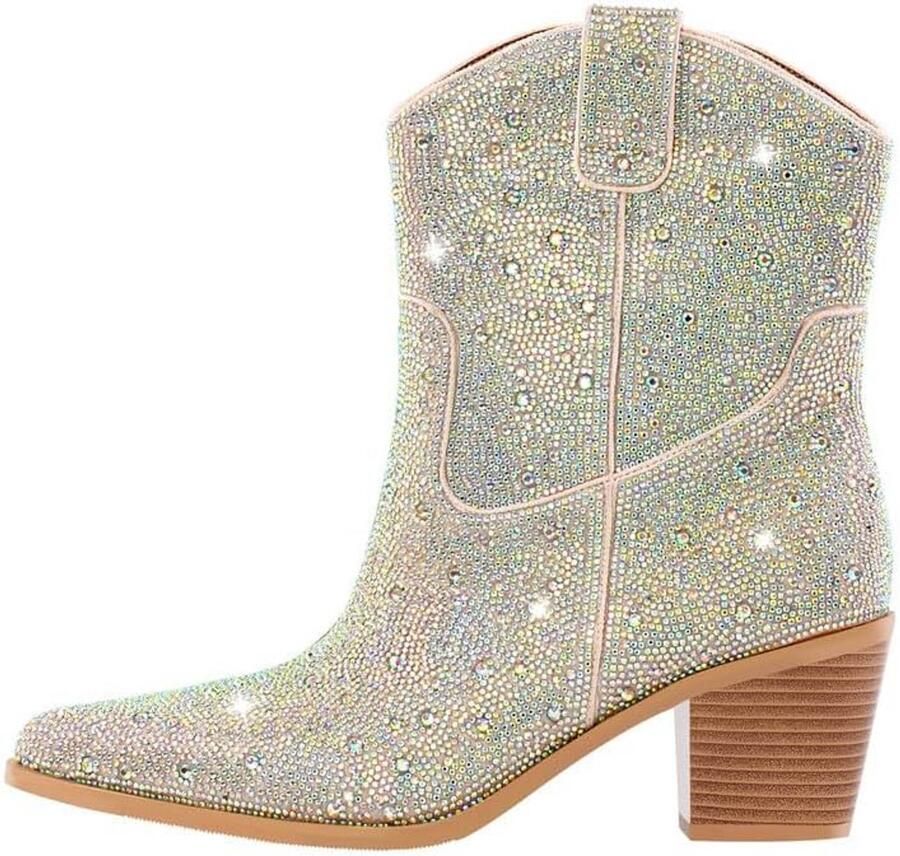 Dames Western Enkellaarzen met Strass Glitter Vegan Leer