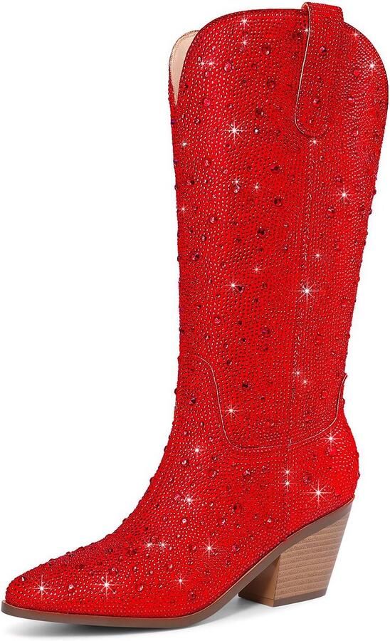 Dames Western Laarzen met Strass en Glitter Mid-Kuit Cowgirl Stijl