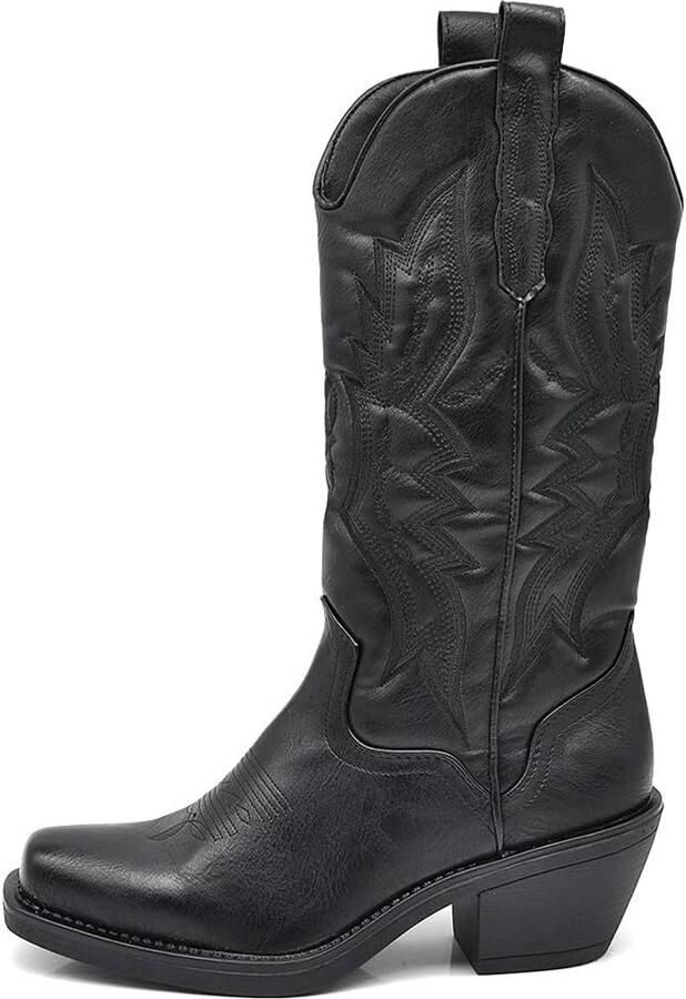 Dames Western Laarzen Zwart Veter Laarzen Cowboystijl Enkelhoog