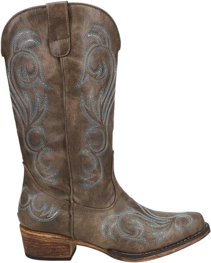 Dames Westernlaars met Hoge Schacht en Borduurwerk