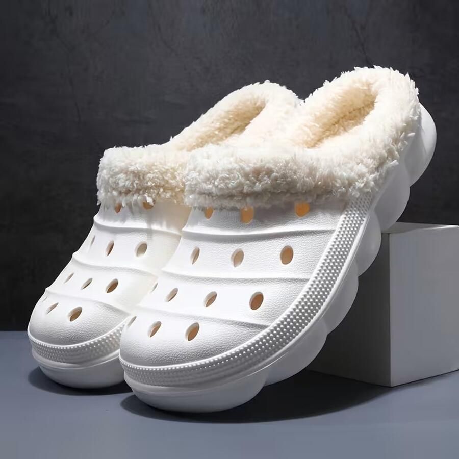 Dames Winter Clogs met Bont Warme Antislip Pantoffels voor Binnen & Buiten Wit