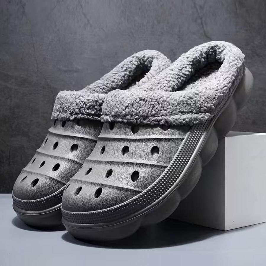 Dames Winter Clogs met Bont Warme Antislip Pantoffels voor Binnen & Buiten_zwarten