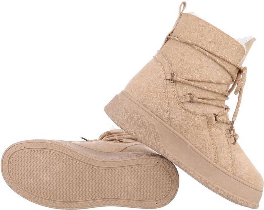 Dames Winter Enkellaarsje Suedine Faux Fur Beige