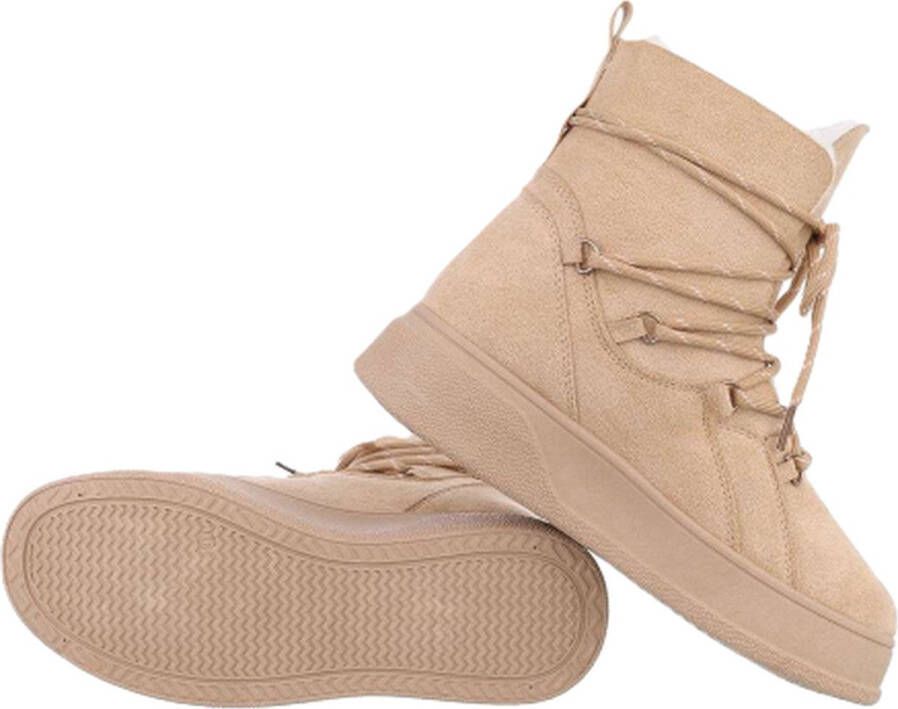 Dames Winter Enkellaarsjes Suedine Faux Fur Beige