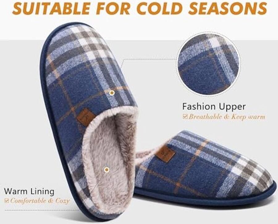 Dames Winter Slippers Gevoerde Pluche en Geheugenfoam Blauw