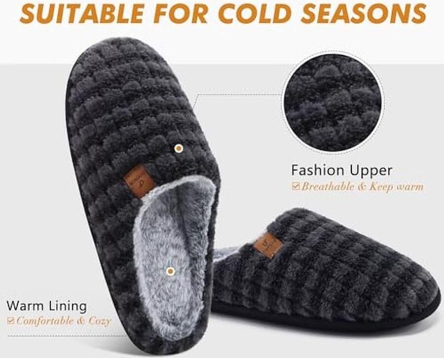 Dames Winter Slippers Pluche Warm Geheugenfoam Zwart