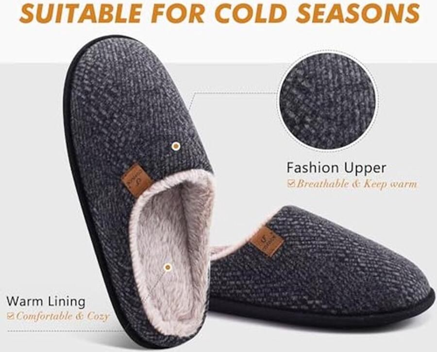 Dames Winter Slippers Plush en Geheugenfoam met Antislip Zool Casual Zwart