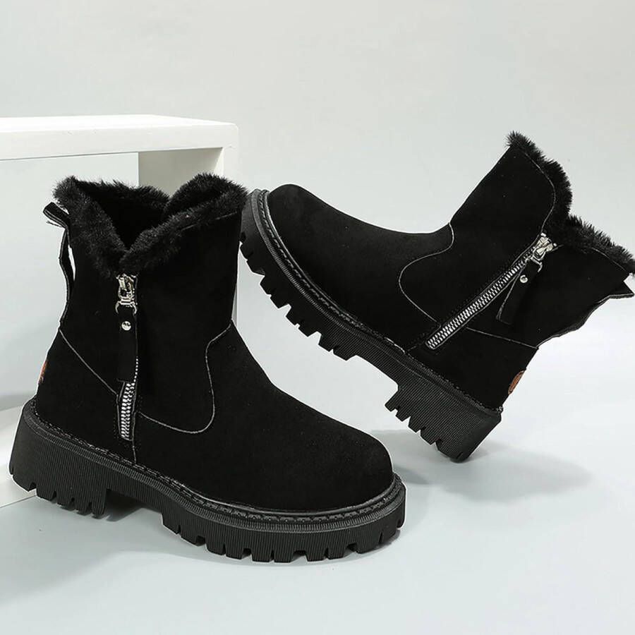 Dames Winter Wandellaarzen met Warme Voering Enkellaars met Chunky Hak en Rits aan de Zijkant Outdoor Schoenen in Zwart EU Damesmode