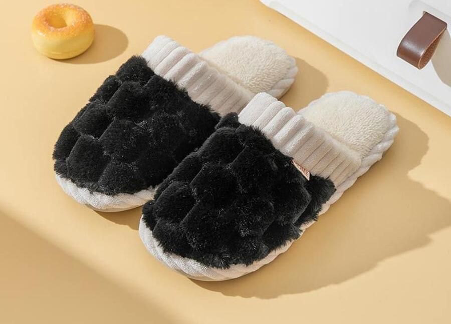 Dames winterslippers van katoen warme en comfortabele pantoffels van katoen en linnen antislip slippers voor binnen en buiten Zwart (geschikt voor )