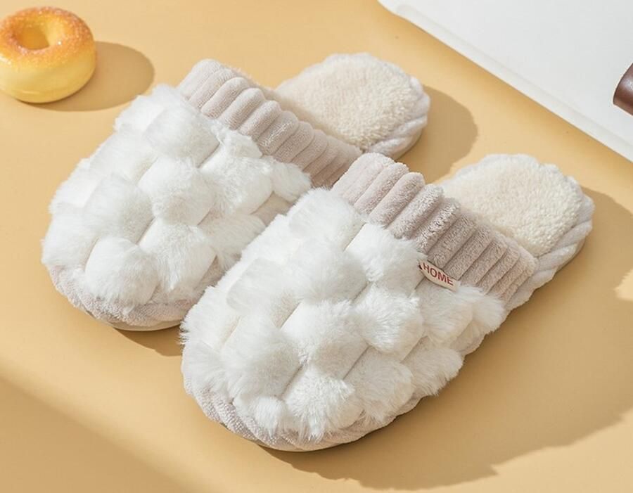 Dames winterslippers van katoen warme en comfortabele pantoffels van katoen en linnen antislip slippers voor binnen en buiten Wit (geschikt voor )