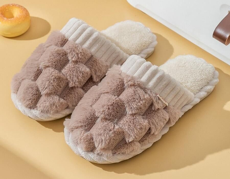 Dames winterslippers van katoen warme en comfortabele pantoffels van katoen en linnen antislip slippers voor binnen en buiten Bruin (geschikt voor )